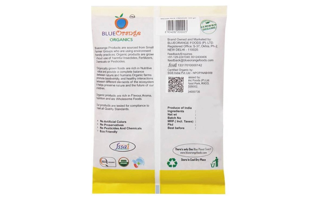 Blue Orange Organics Brown Rice Premium    Pack  500 grams
